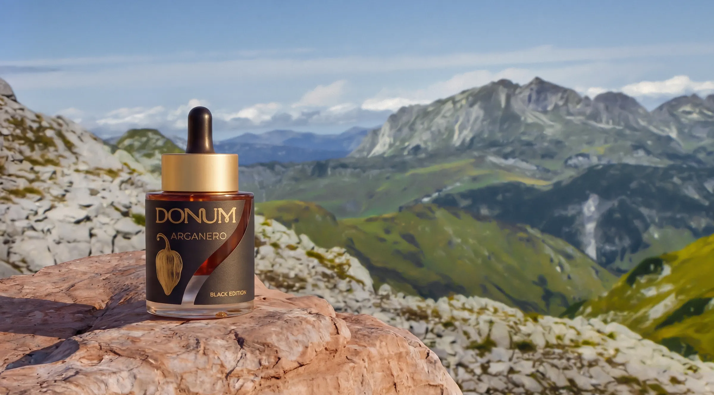 The ARGANERO flacon on a rock before an Alpine panorama